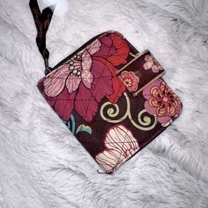 Vera Bradley Petite Bi-Fold Wallet in Original Pink Brown Floral Pattern
